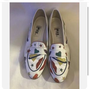 Abstrax Vintage 80s New Wave Music Pop Shapes Colorful White Shoes Women’s 10 M